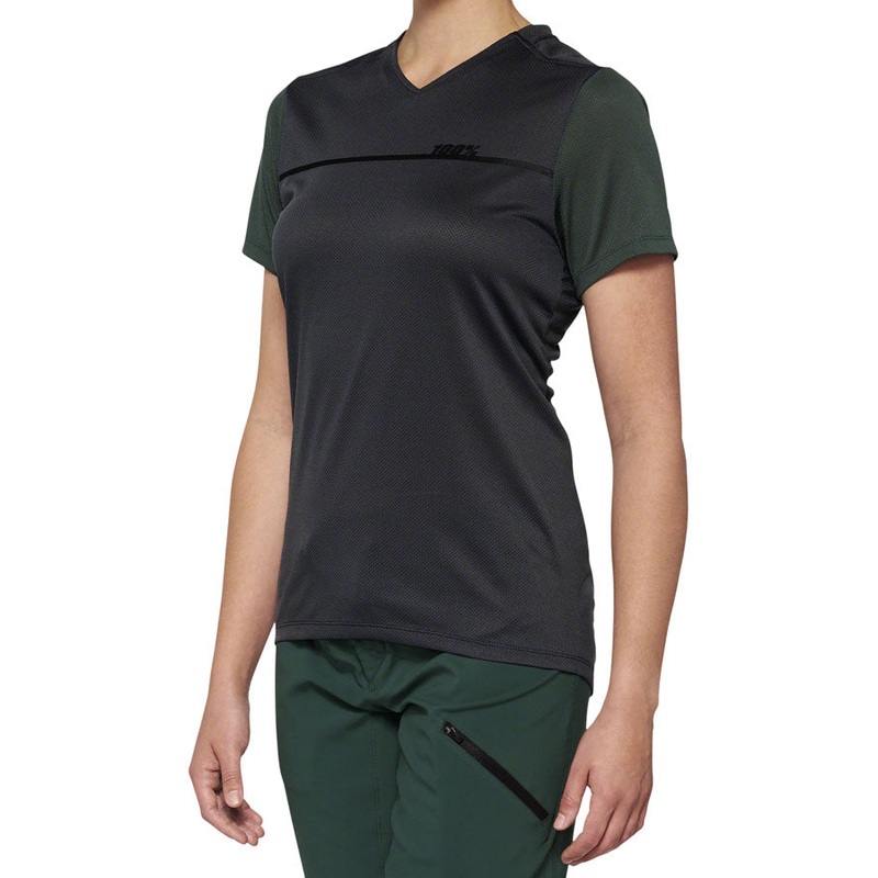 100% Ridecamp Jersey – Charcoal/Green Short Sleeve Womens X-Large