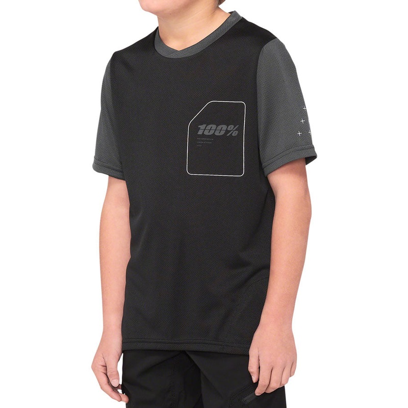 100% Ridecamp Jersey – Black/Charcoal Short Sleeve Youth X-Large