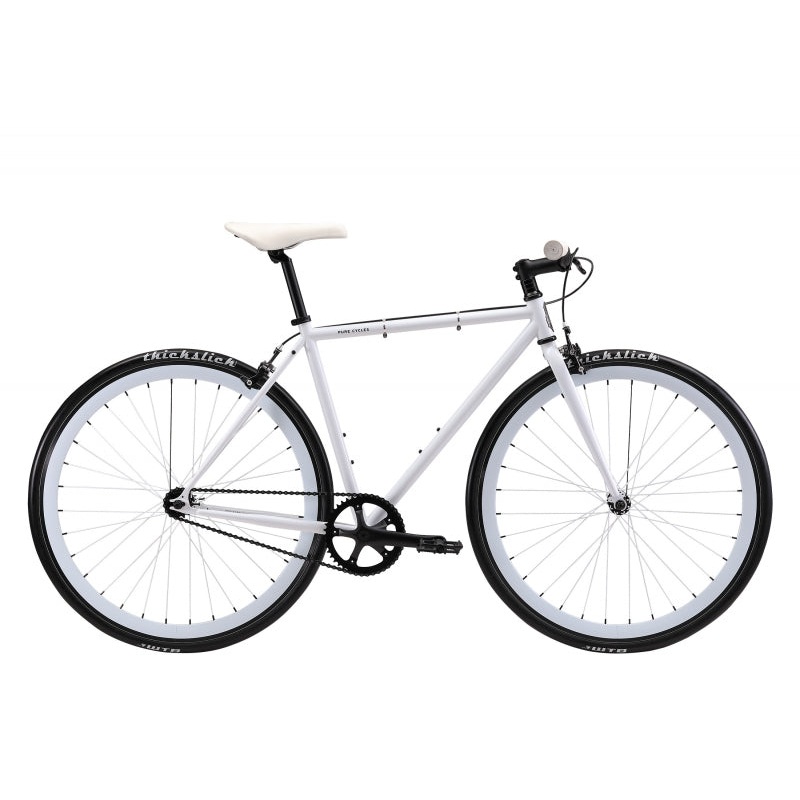 Pure cycles Original Step-Over 58cm Romeo – Gloss White 700c White w/Black 1 Speed Rim Brakes