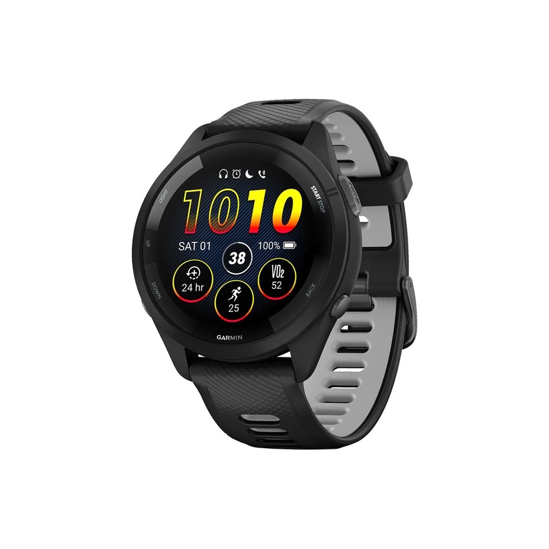 Garmin Forerunner 265 GPS Smartwatch – 46mm BLK Bezel Case BLK/Powder Gray Silicone Band