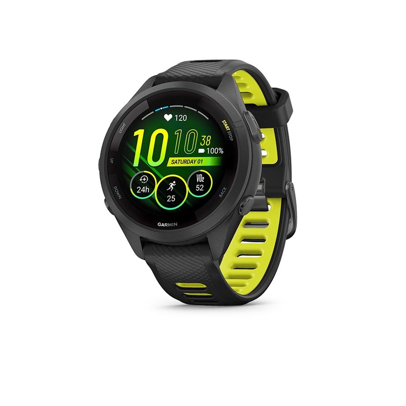 Garmin Forerunner 265S GPS Smartwatch – 42mm BLK Bezel Case BLK/Amp YLW Silicone Band