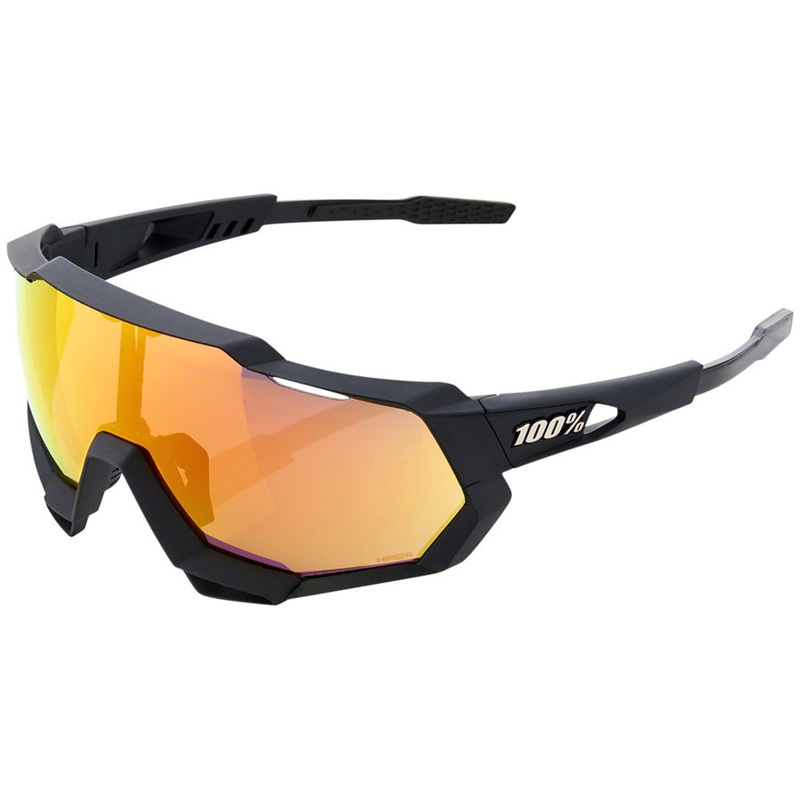 100% Speedtrap Sunglasses – Soft Tact Black HiPER Red Multilayer Mirror Lens